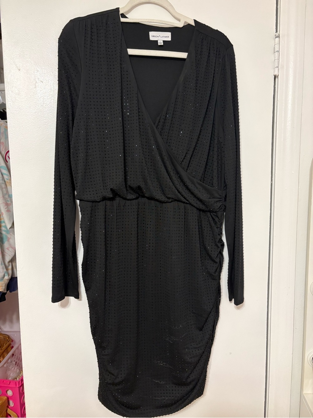 Gibson Latimer Black Long-Sleeve Faux-Wrap Dress
